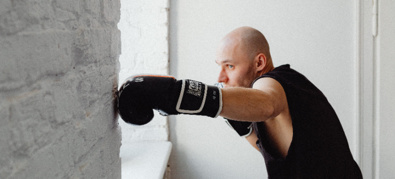 A man during boxing training UAE.