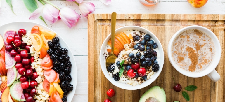 Healthy food on the plates.