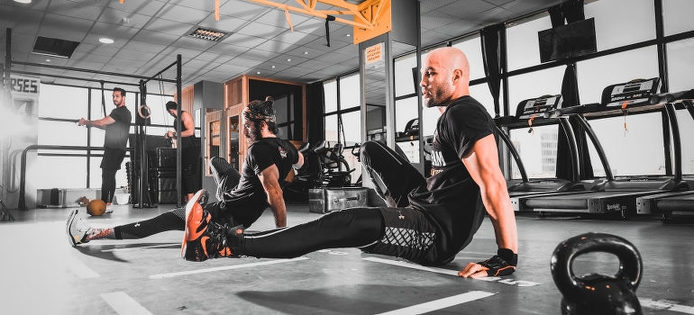 A man trains near his trainer.