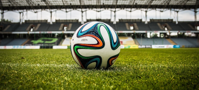 A ball on a football field.