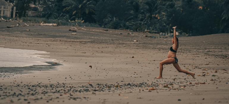 A woman working out post partum.